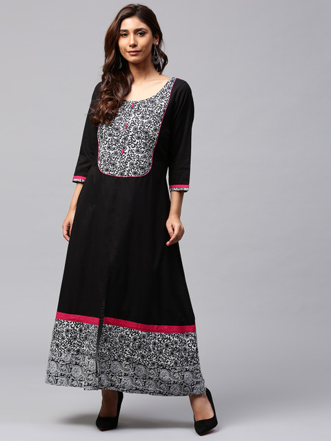 

Jaipur Kurti Women Black Printed A-Line Kurta