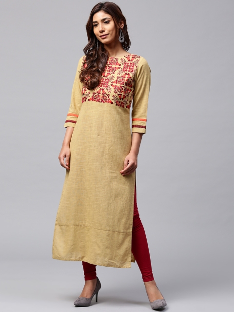 

Jaipur Kurti Women Beige Embroidered Detail Straight Kurta