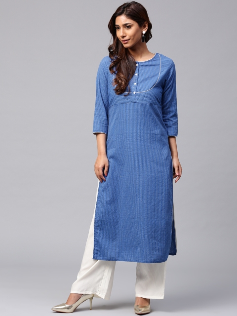 

Jaipur Kurti Women Blue Self-Striped Straight Kurta