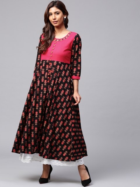 

Jaipur Kurti Women Black & Pink Printed A-Line Kurta
