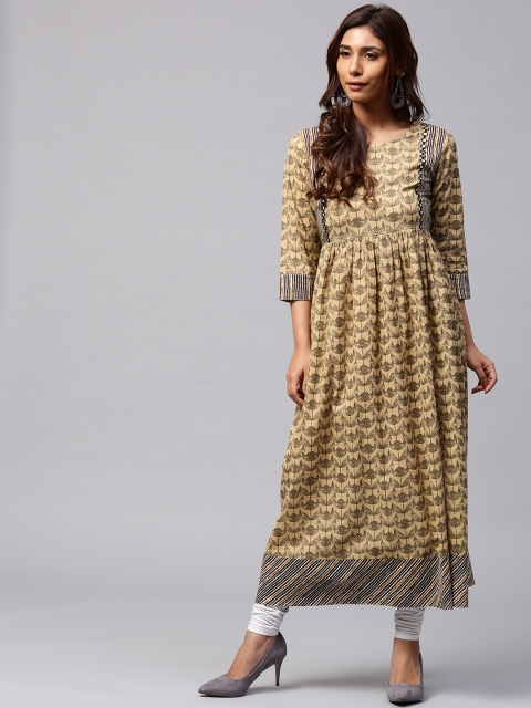 

Jaipur Kurti Women Beige & Grey Printed A-Line Kurta