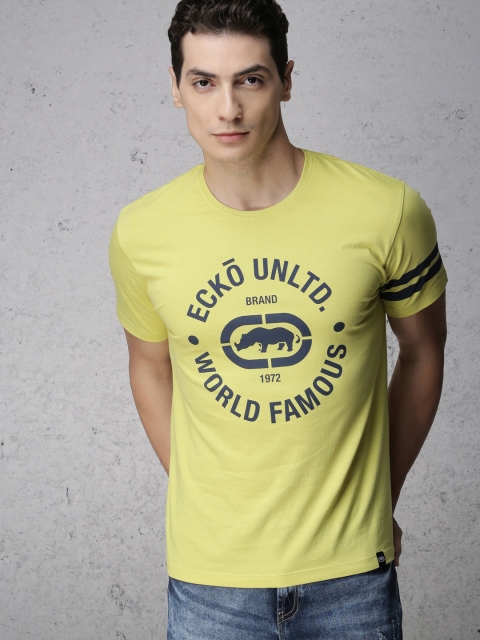 

Ecko Unltd Men Lime Green Printed Slim Fit Round Neck T-shirt