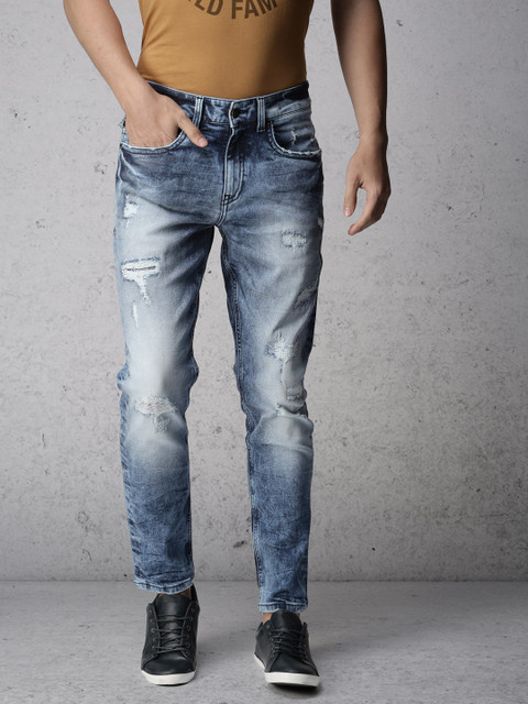 

Ecko Unltd Men Blue Tapered Fit Mid-Rise Mildly Distressed Stretchable Ankle Length Jeans