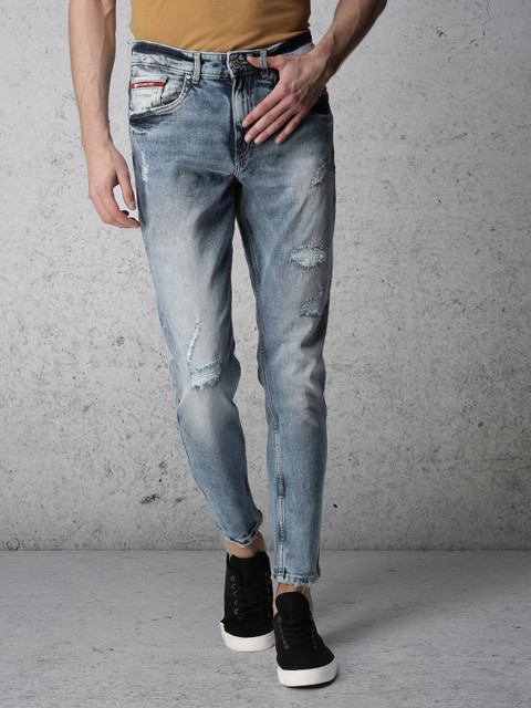 

Ecko Unltd Men Blue Tapered Fit Mid-Rise Low Distress Stretchable Jeans