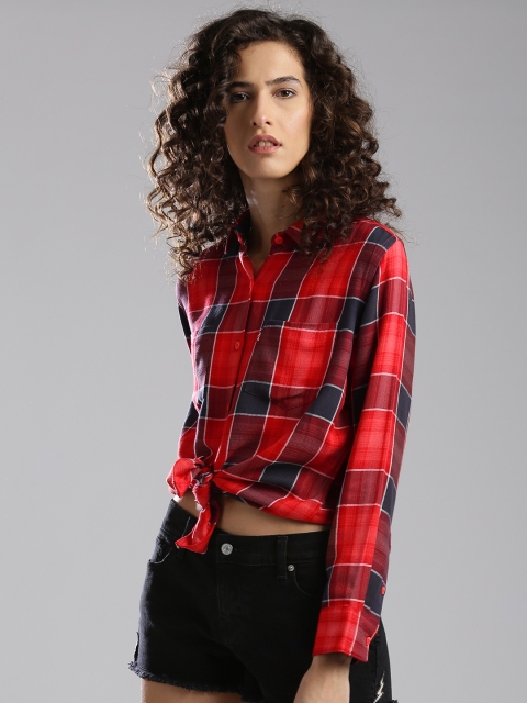 

Levis Women Red & Black Boyfriend Fit Checked Casual Shirt