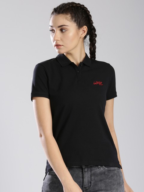 

Levis Women Black Solid Polo Collar T-shirt