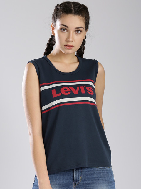 

Levis Women Navy Blue Printed Round Neck T-shirt