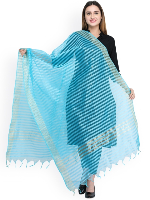

Aksara Turquoise Blue Striped Dupatta