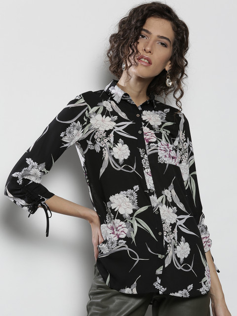 

DOROTHY PERKINS Women Black & Off-White Floral Print Casual Shirt