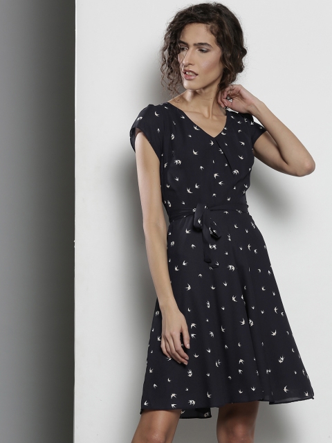 

DOROTHY PERKINS Women Navy Blue Printed Fit and Flare Dress