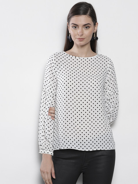 

DOROTHY PERKINS Women White & Black Polka Dot Printed Top