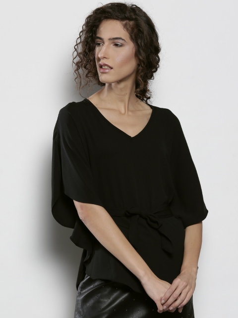 

DOROTHY PERKINS Women Black Solid Cinched Waist Top
