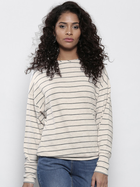 

DOROTHY PERKINS Women Peach-Coloured & Grey Striped Top