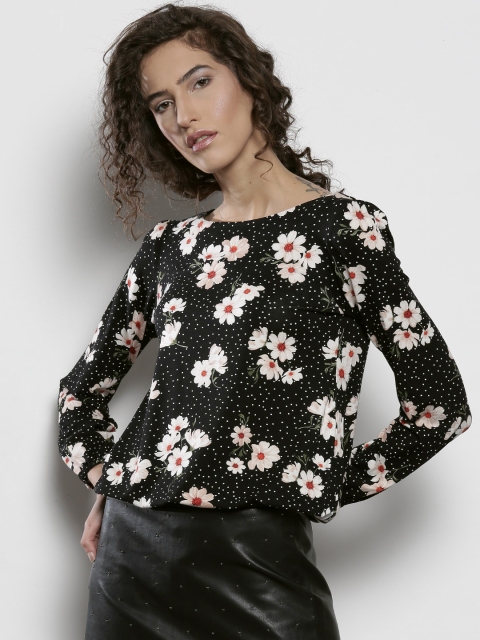 

DOROTHY PERKINS Women Black & Beige Floral Print Blouson Top