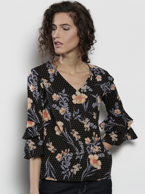 

DOROTHY PERKINS Women Black Floral Print Top