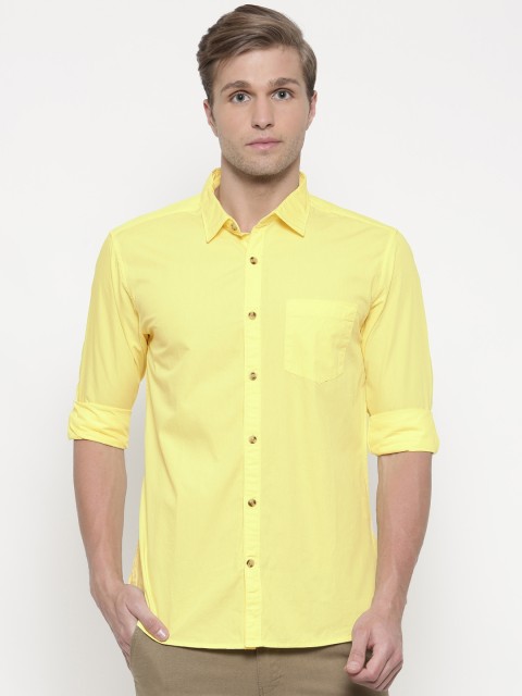 

Spiritus by pantaloons Men Yellow Classic Trim Fit Solid Casual Shirt
