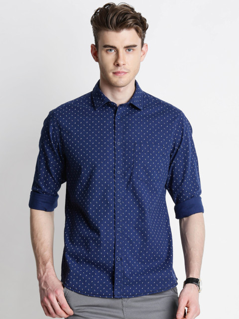 

Urban Ranger by pantaloons Men Navy Classic Slim Fit Printed Casual Shirt, Navy blue