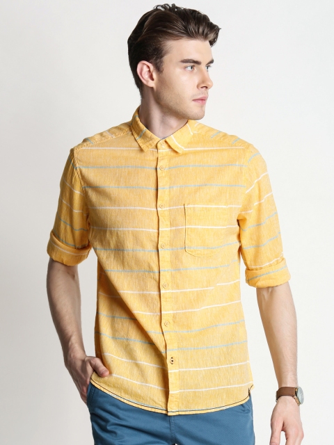 

Urban Ranger by pantaloons Men Yellow Classic Slim Fit Striped Casual Shirt