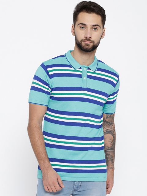 

Spiritus by pantaloons Men Blue Striped Polo Collar T-shirt