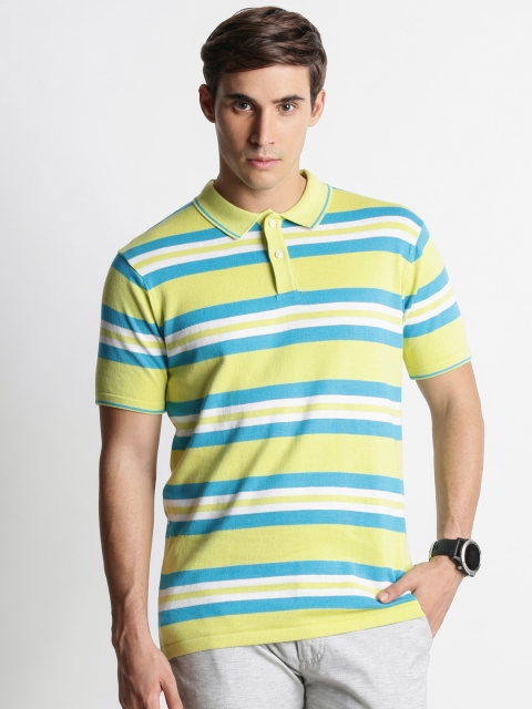 

Spiritus by pantaloons Men Lime Green Striped Polo Collar T-shirt