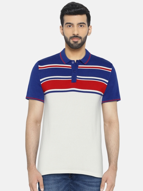 

Spiritus by pantaloons Men Off-White & Blue Striped Polo Collar T-shirt