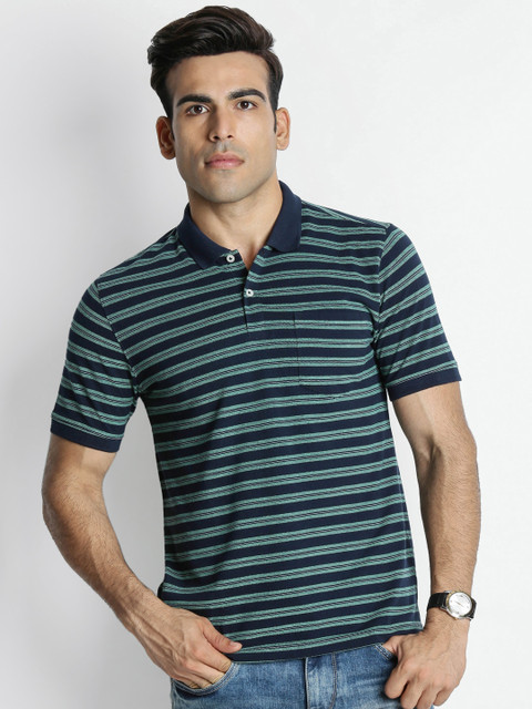 

Spiritus by pantaloons Men Navy Striped Polo Collar T-shirt, Navy blue