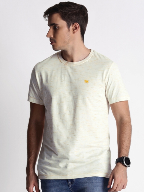 

Urban Ranger by pantaloons Men Yellow Solid Round Neck Pure Cotton T-shirt