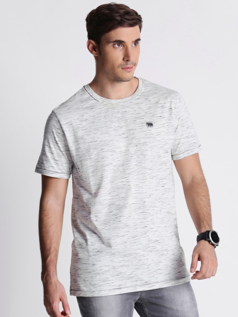 

Urban Ranger by pantaloons Men Off-White Solid Round Neck Pure Cotton T-shirt