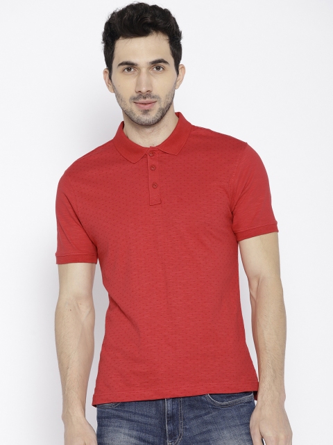 

Urban Ranger by pantaloons Men Red Printed Polo Collar Pure Cotton T-shirt
