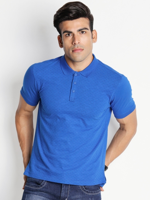 

Urban Ranger by pantaloons Men Blue Printed Polo Collar Pure Cotton T-shirt