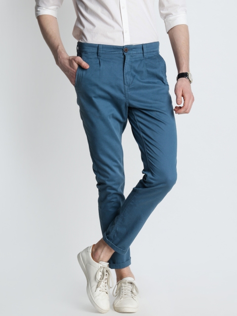 

Urban Ranger by pantaloons Men Blue Carrot Slim Fit Printed Regular Trousers