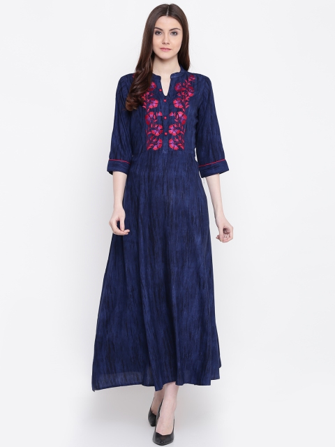 

Shree Women Navy Printed Maxi Dress, Navy blue
