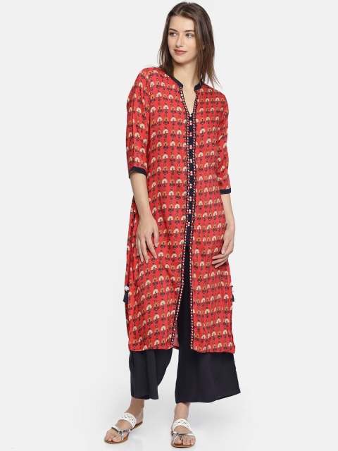 

Shree Women Coral Red & Charcoal Grey Printed Kurta with Palazzos