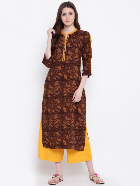 

Shree Women Brown & Yellow Printed Kurta with Palazzos