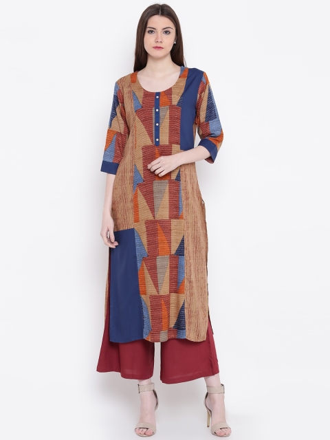 

Shree Women Brown & Blue Printed Straight Kurta