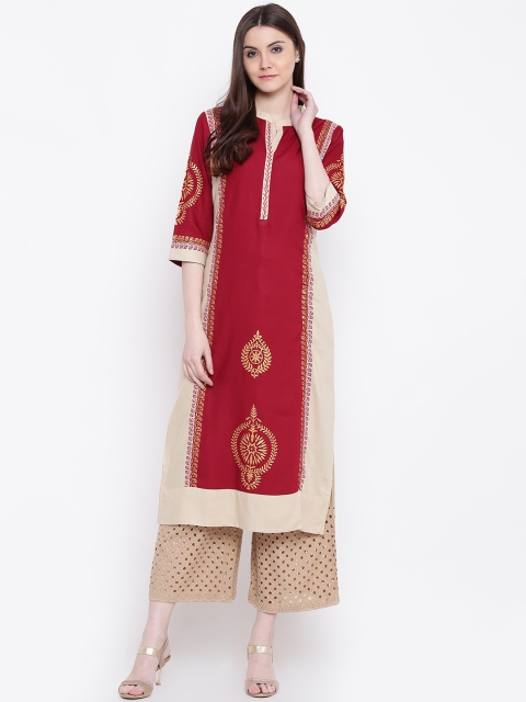 

Shree Women Maroon & Beige Printed Straight Kurta