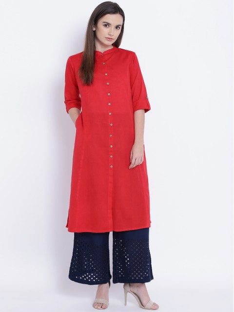 

Shree Women Red Solid Straight Kurta