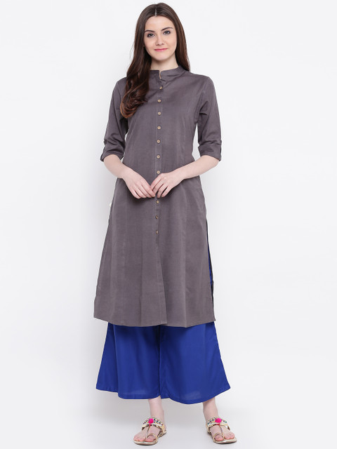 

Shree Women Charcoal Grey Solid A-Line Kurta