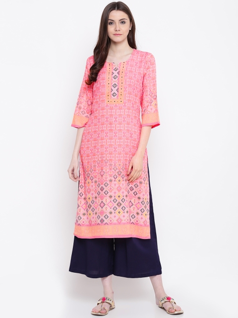 

Shree Women Pink Printed Straight Kurta