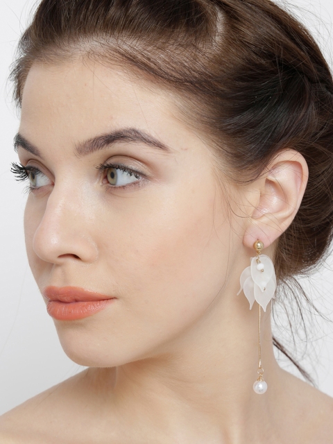 

Shining Diva Gold-Toned & White Leaf Shaped Drop Earrings