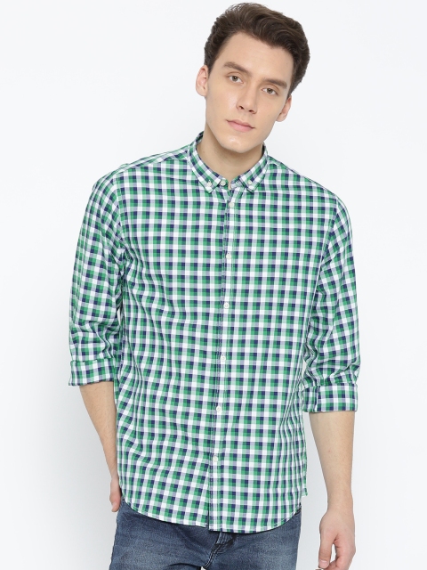 

Blackberrys Men Green & Navy Blue Slim Fit Checked Casual Shirt