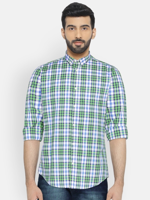 

Blackberrys Men Green & Blue Slim Fit Checked Casual Shirt