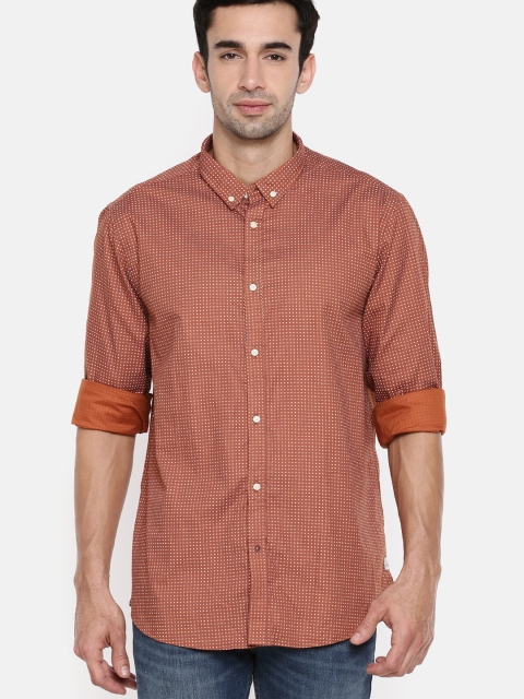 

Blackberrys Men Rust Brown Slim Fit Printed Casual Shirt