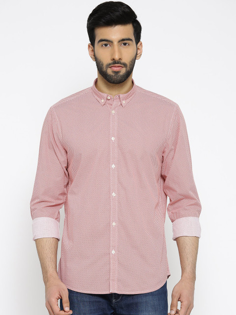 

Blackberrys Men Red & White Slim Fit Printed Casual Shirt