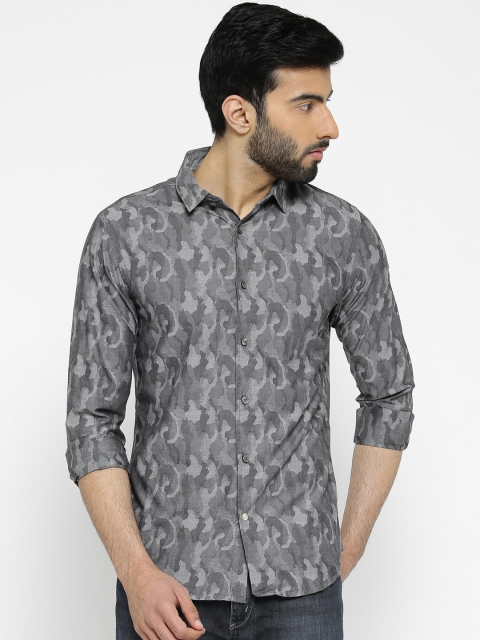 

Blackberrys Men Grey Trim Fit Self-Design Casual Shirt