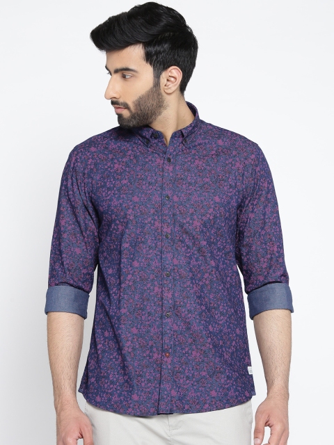 

Blackberrys Men Navy Blue & Purple Slim Fit Printed Casual Shirt