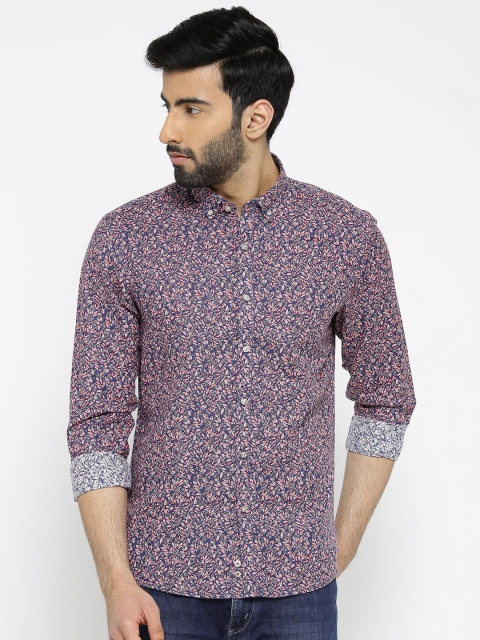 

Blackberrys Men Navy & Red Slim Fit Printed Casual Shirt, Navy blue