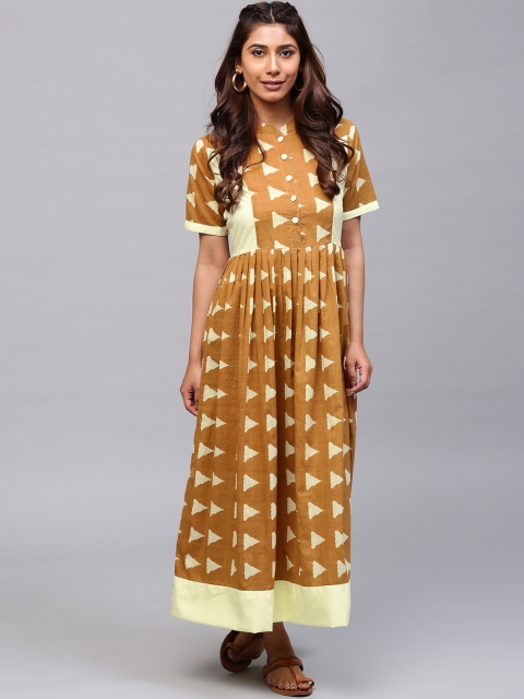 

AKS Women Brown & Cream-Coloured Printed Maxi Dress