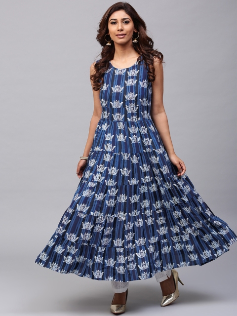 

AKS Women Blue & White Printed Anarkali Kurta