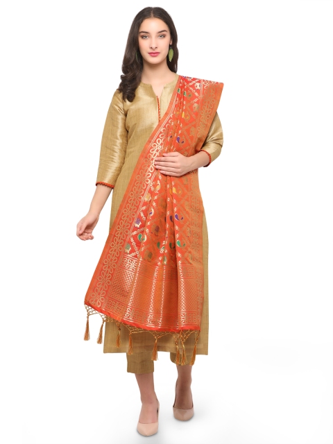

Bhelpuri Beige & Orange Silk Blend Semi-Stitched Dress Material